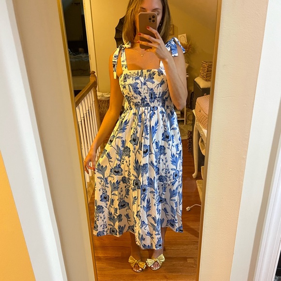 Blue & White Floral Dress Maxi - Ankle Length - Picture 4 of 5